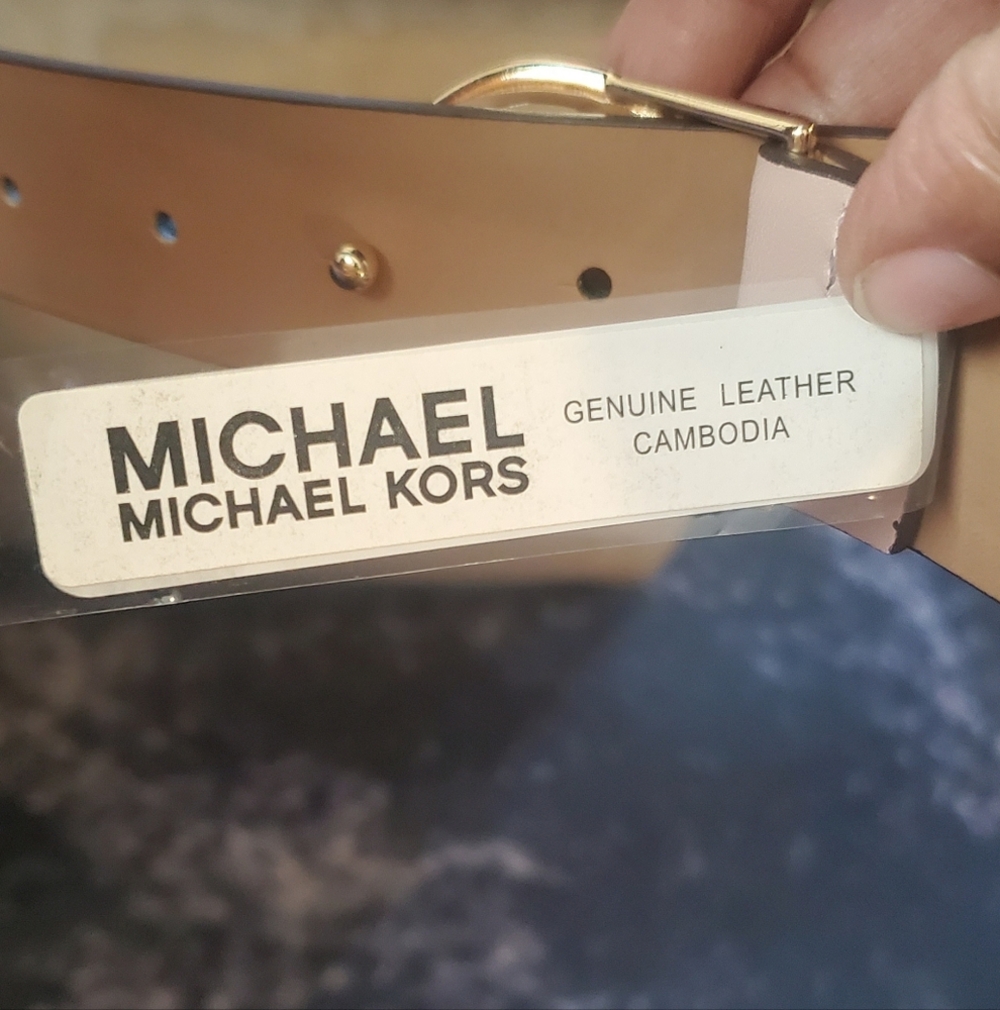 Michael Kors Leather Studded Monogram Buckle Wide Belt - Picture 2 of 6